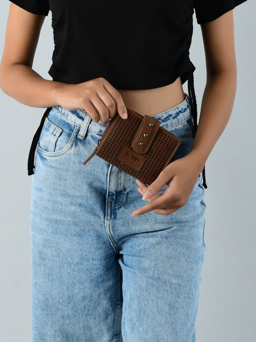 Textured Women's Bifold Wallet-Brown
