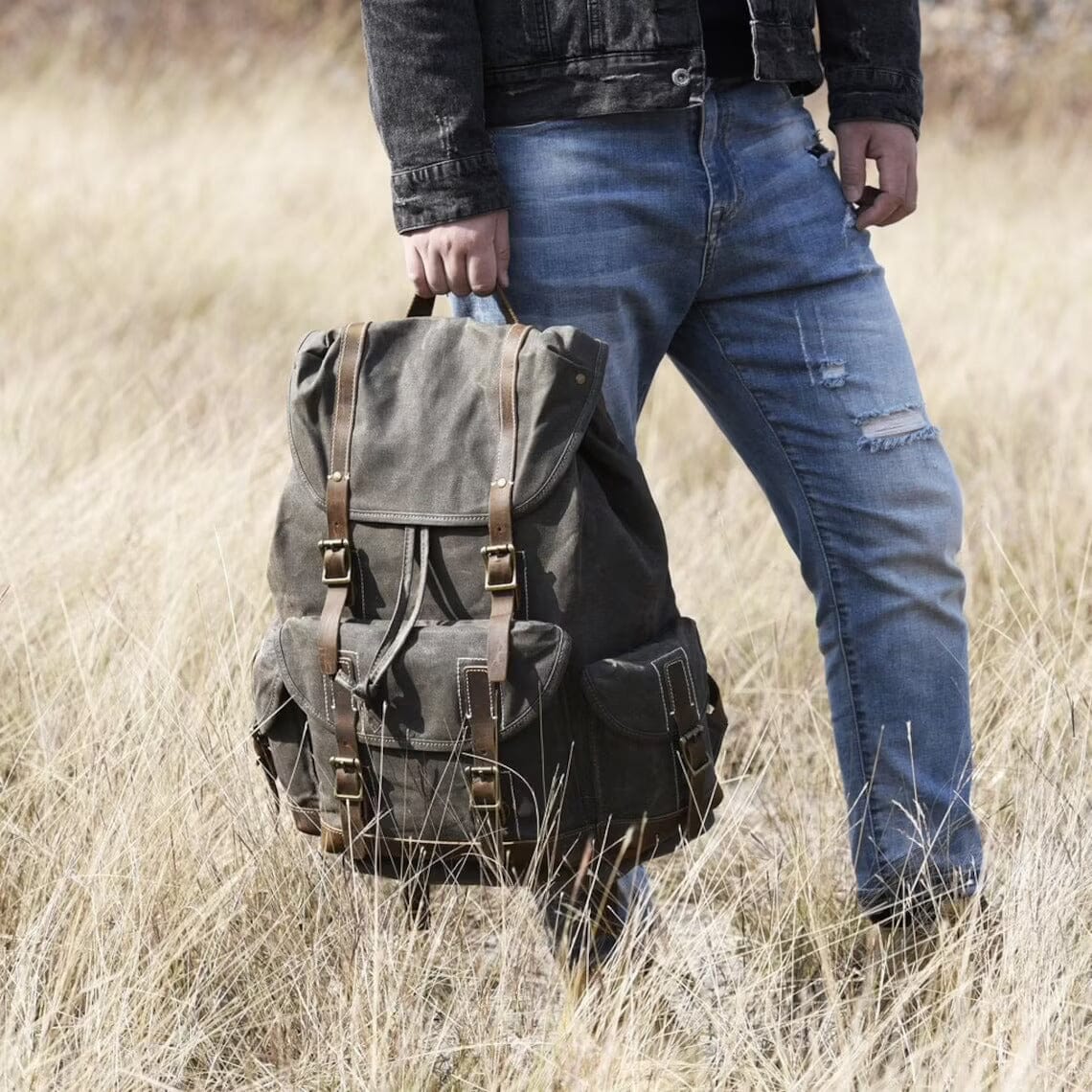 canvas leather backpack factory Waxed MC9508 Dimensions Lmagice Genuine Leather Canvas waxed
