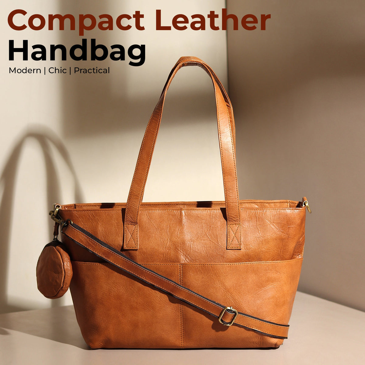 Daily Leather Market Tote - Tan — Classy Leather Bags display picture 2