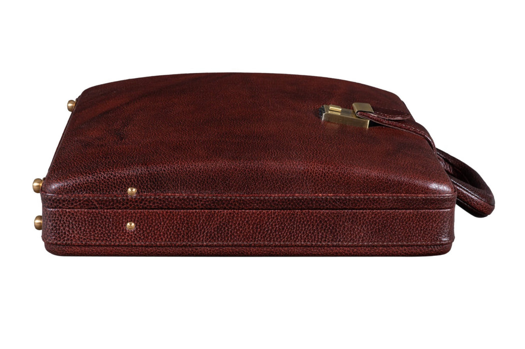 Executive Men's Leather Attache Briefcase Brown/Cherry Red