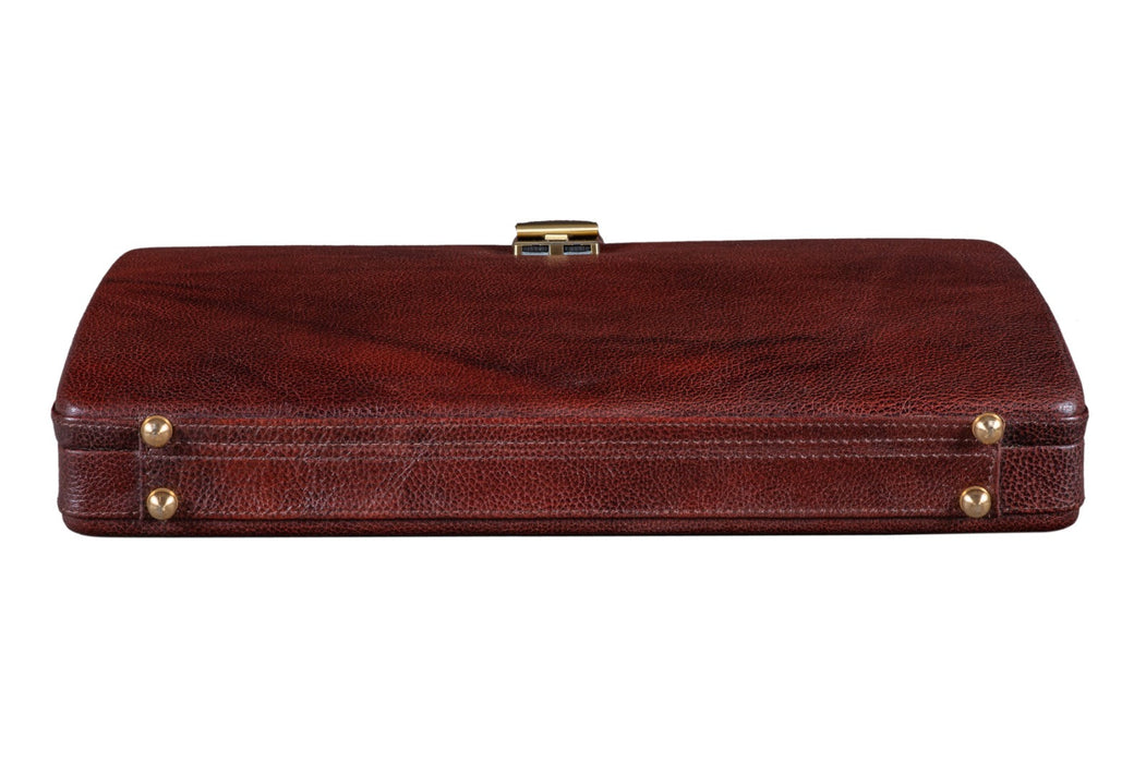 Executive Men's Leather Attache Briefcase Brown/Cherry Red