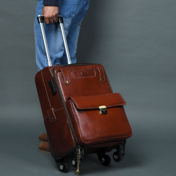 Men's Leather Duffle Bag with Wheels, Carry-On Rolling Travel Weekender Trolley Bag — Classy Leather Bags