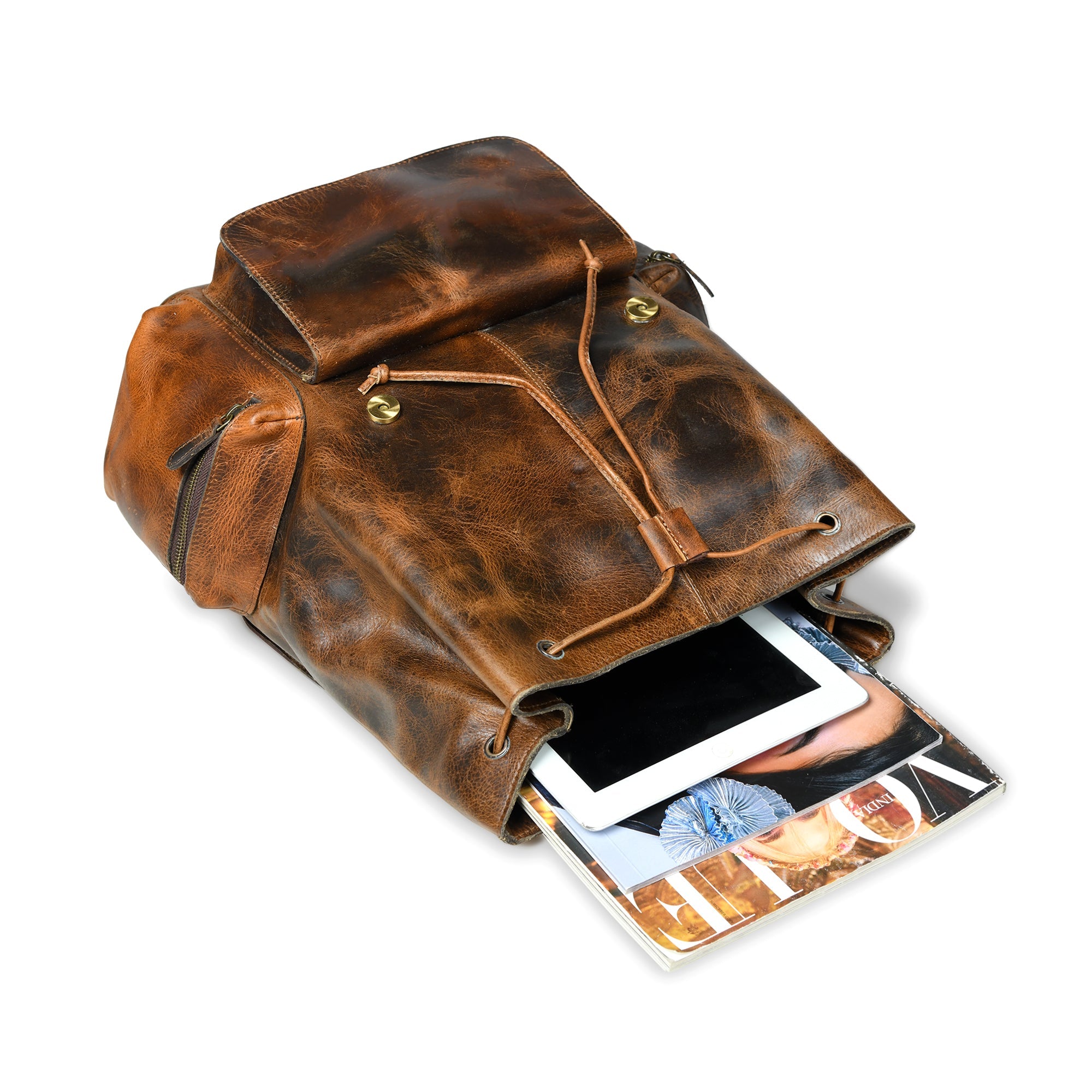 Leather Travel Backpack Laptop & Office Bag with Flap Closure Leather Travel Backpack Laptop & Office Bag with Flap Closure