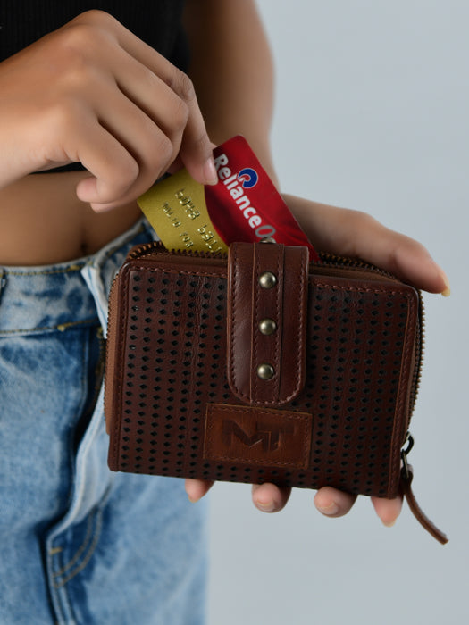 Textured Women's Bifold Wallet- Dark Brown