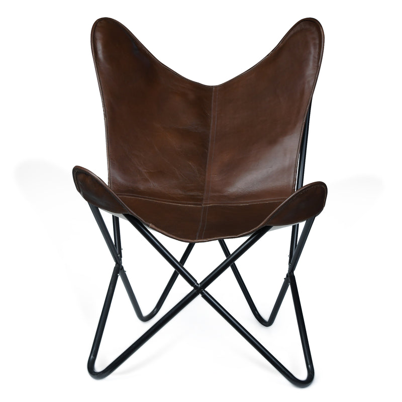 Chaise papillon en cuir foncé