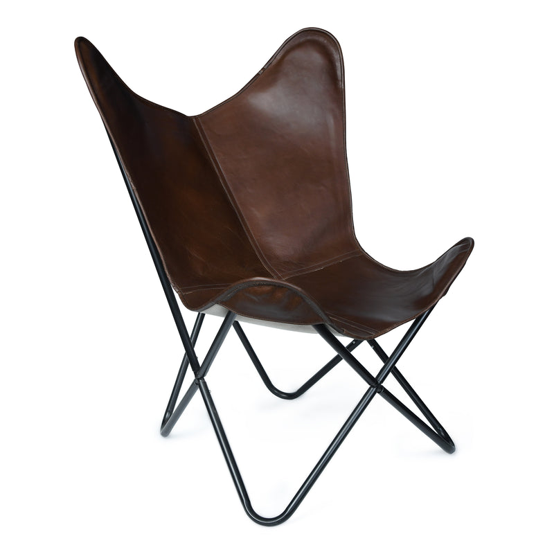 Chaise papillon en cuir foncé