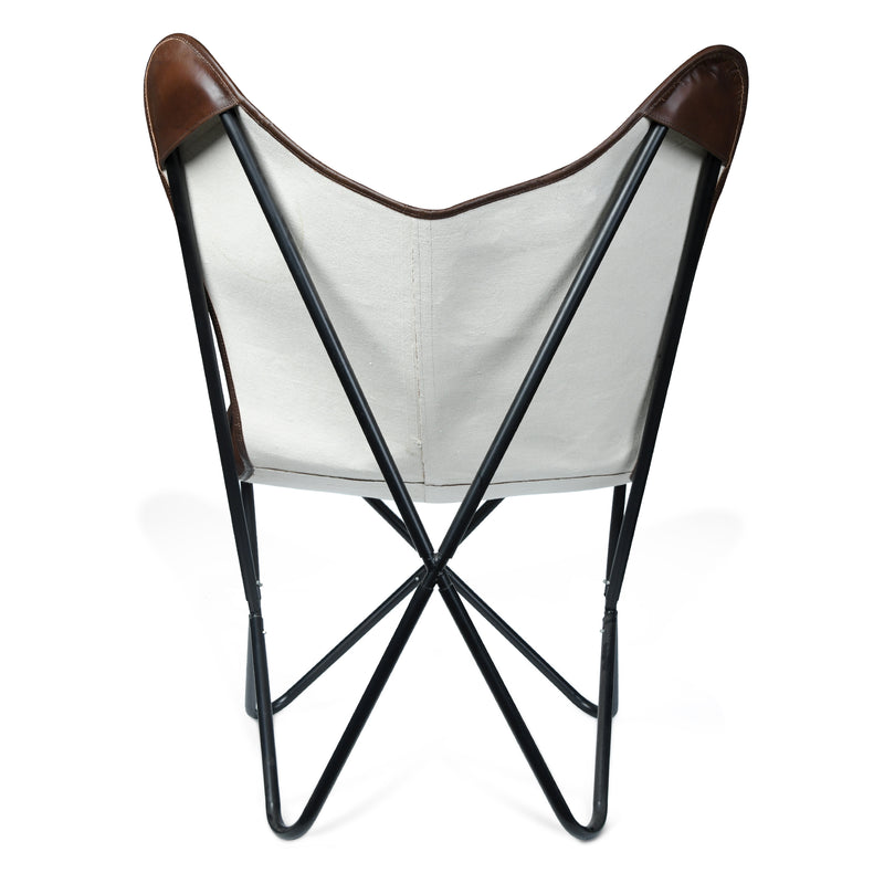Chaise papillon en cuir foncé