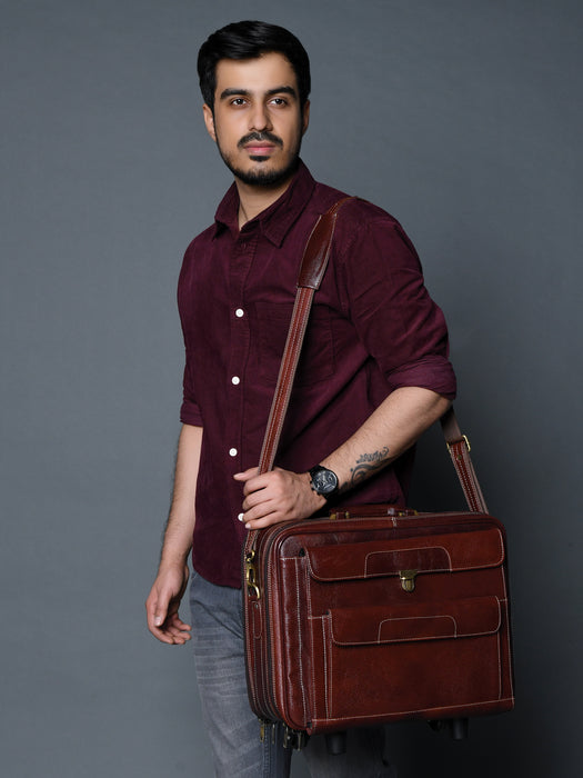 Wanderer Leather Trolly Suitcase Bag