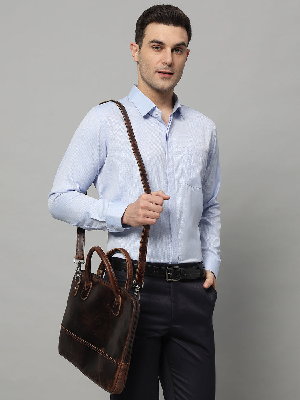 Modernist Leather Laptop Bag- Brown