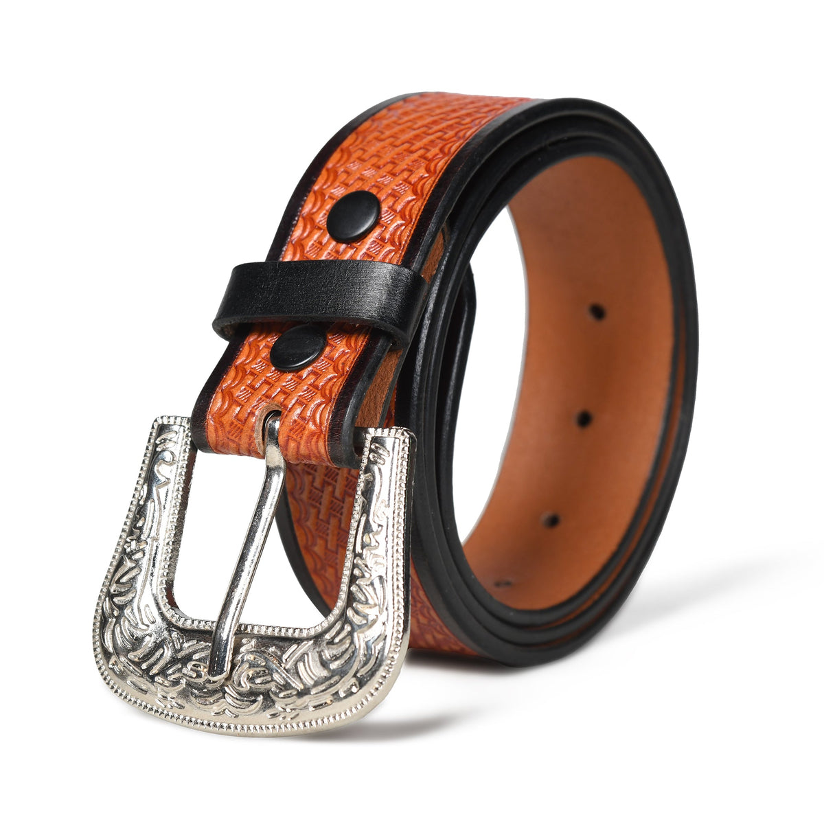 Stunning Vintage Handmade Genuine Leather Belt With Buckle Western Antique Silver Floral Engraved Buckle Genuine Full  main image 2