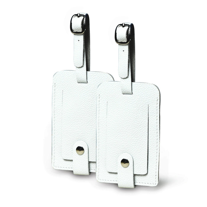 White Leather Luggage Tags Set