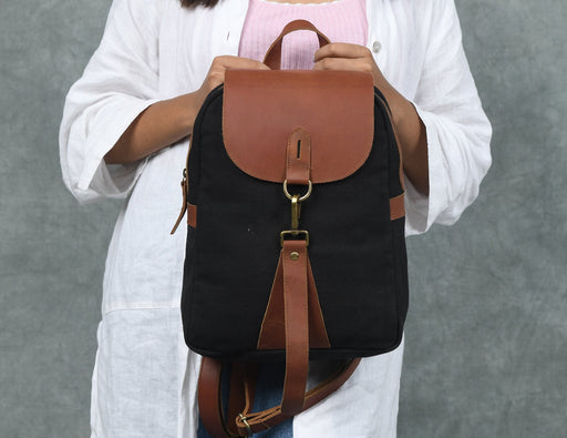 brown canvas mini small backpack Charlotte Women's Canvas Leather Backpack