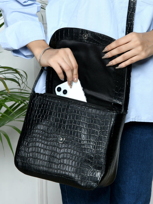 Diva Black Croco Sling Bag