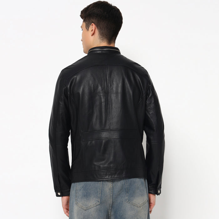 Stylish Men’s Black Bomber Leather Jacket
