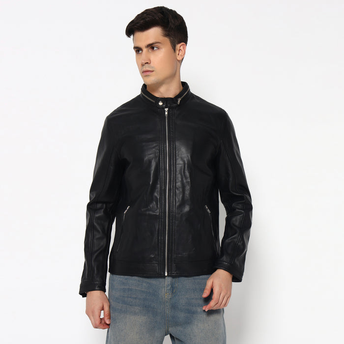 Stylish Men’s Black Bomber Leather Jacket