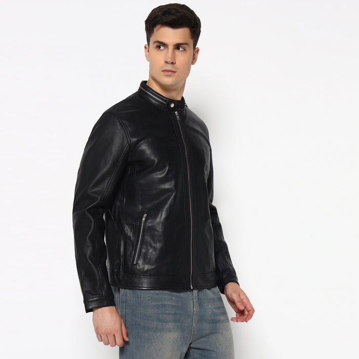 Stylish Men’s Black Bomber Leather Jacket