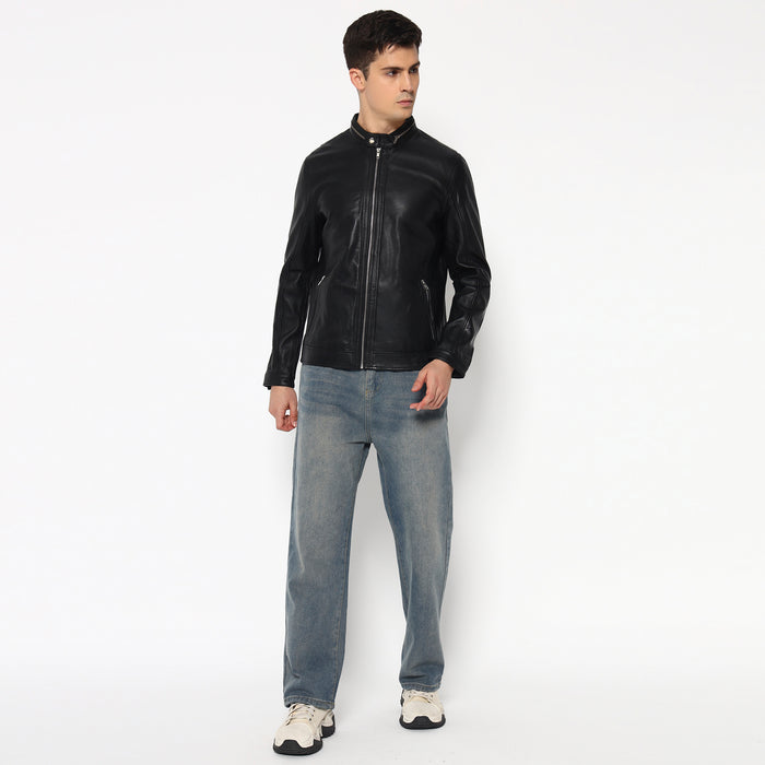 Stylish Men’s Black Bomber Leather Jacket