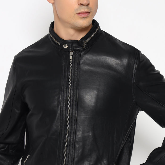 Stylish Men’s Black Bomber Leather Jacket