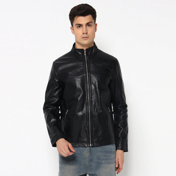 Men's Sleek Black Leather Jacket — Classy Leather Bags