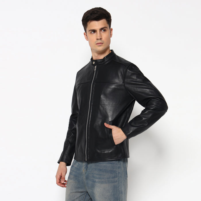 Men’s Timeless Plain Black Leather Jacket