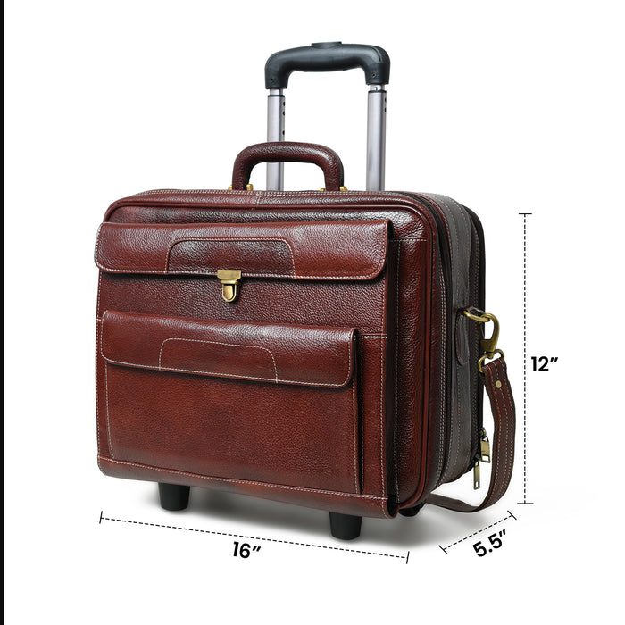 Leather Trolly Suitcase Bag, Carry on Leather Trolley Bag — Classy