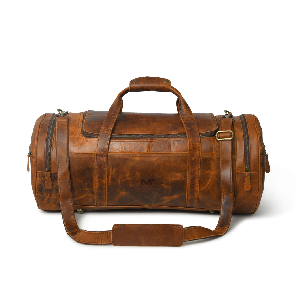 leather gear bag Leather Gym Travel Bag, Round Shape, Buffalo Leather — Classy Leather Bags