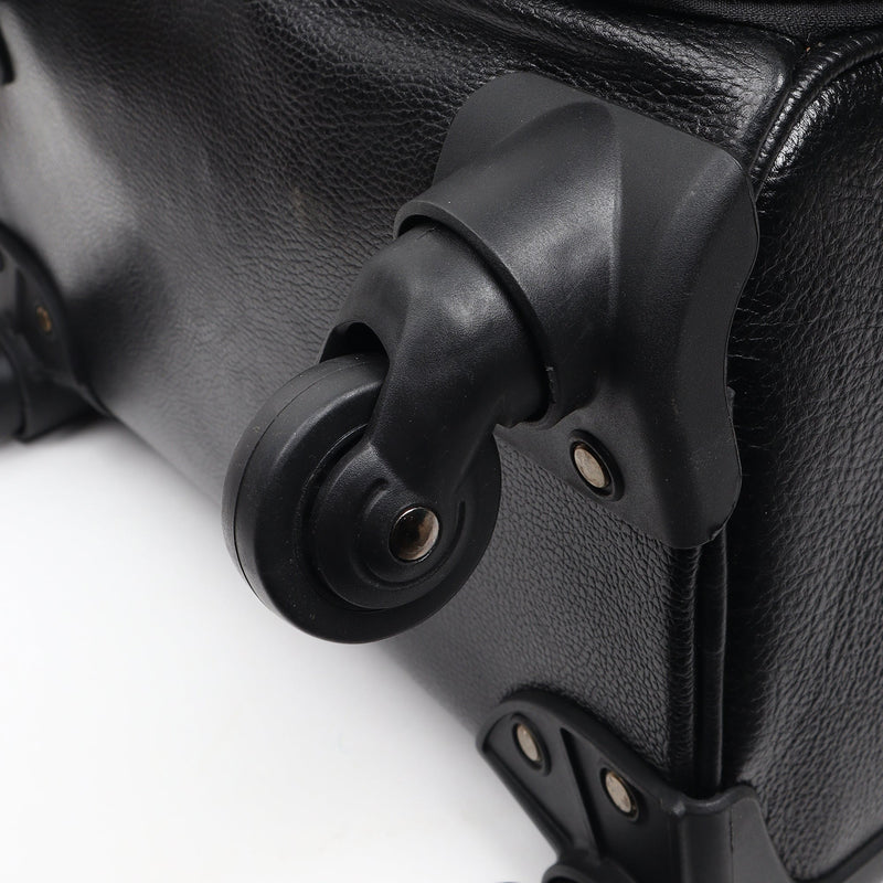 Timeless Black Leather Trolley Suitcase
