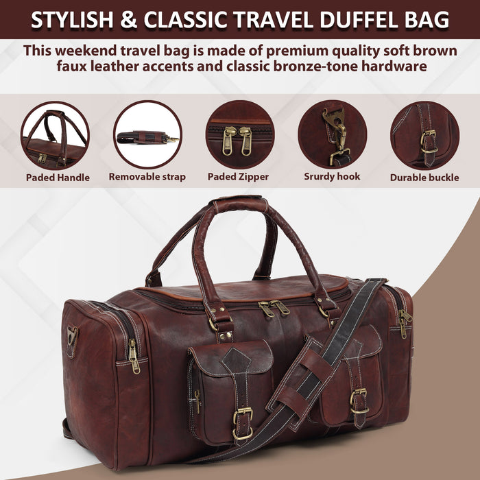 Dark Brown - Light Brown, Leather, Duffle Bag