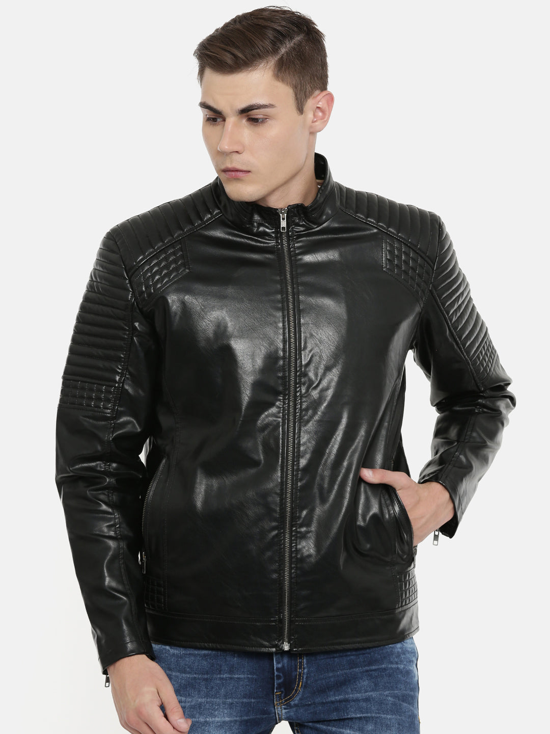 Amos Chequered Leather Jacket Racer — Classy Leather Bags