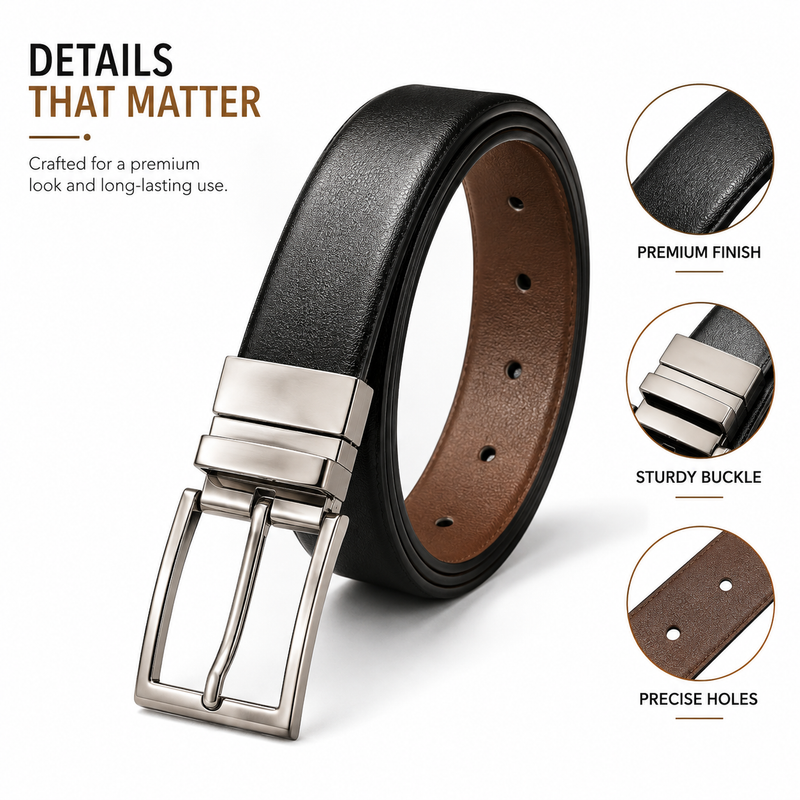 Classic Formal Reversible Leather Belt - Black & Brown