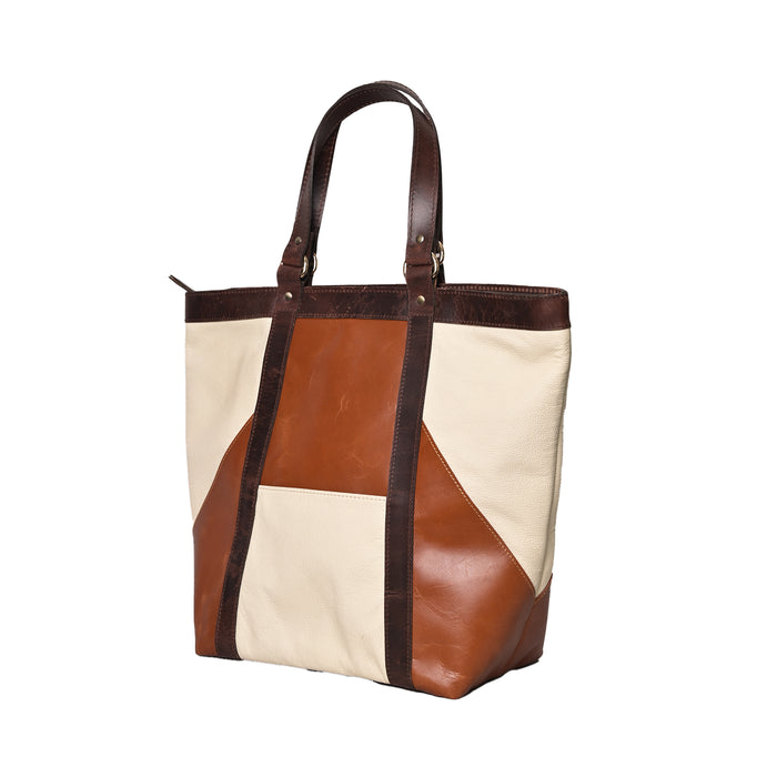 Geometric Design Leather Tote