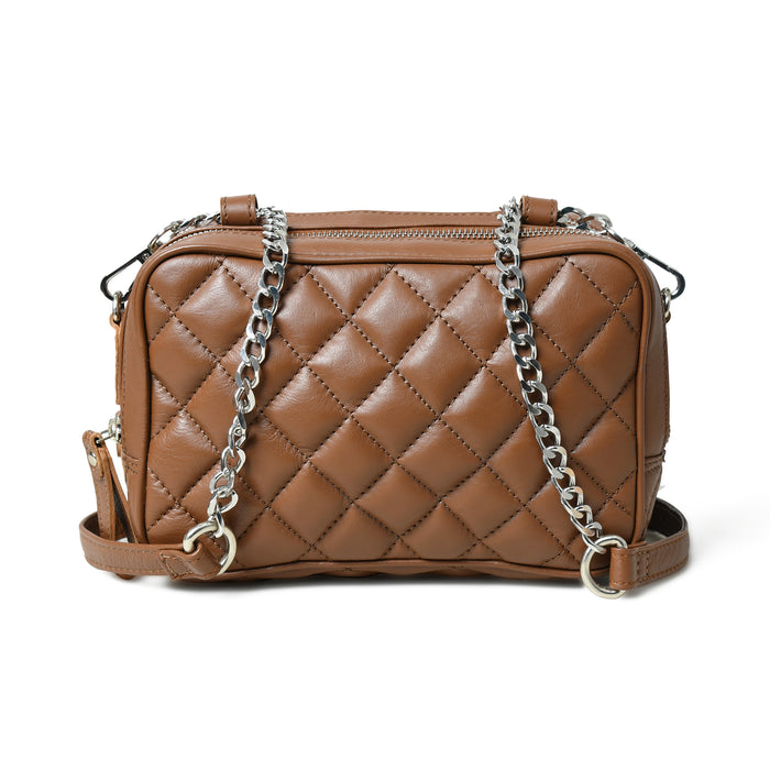 Mini Quilted Crossbody Bag, Rich Brown