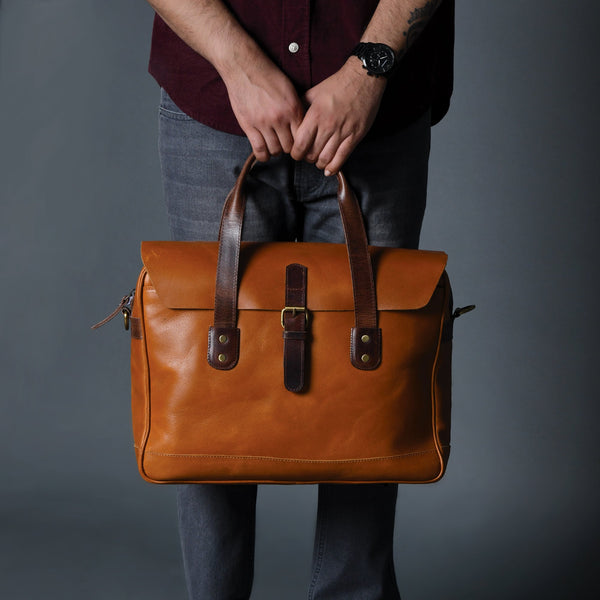 Travel Leather Office Briefcase Satchel Bag, Messenger Bag for Men