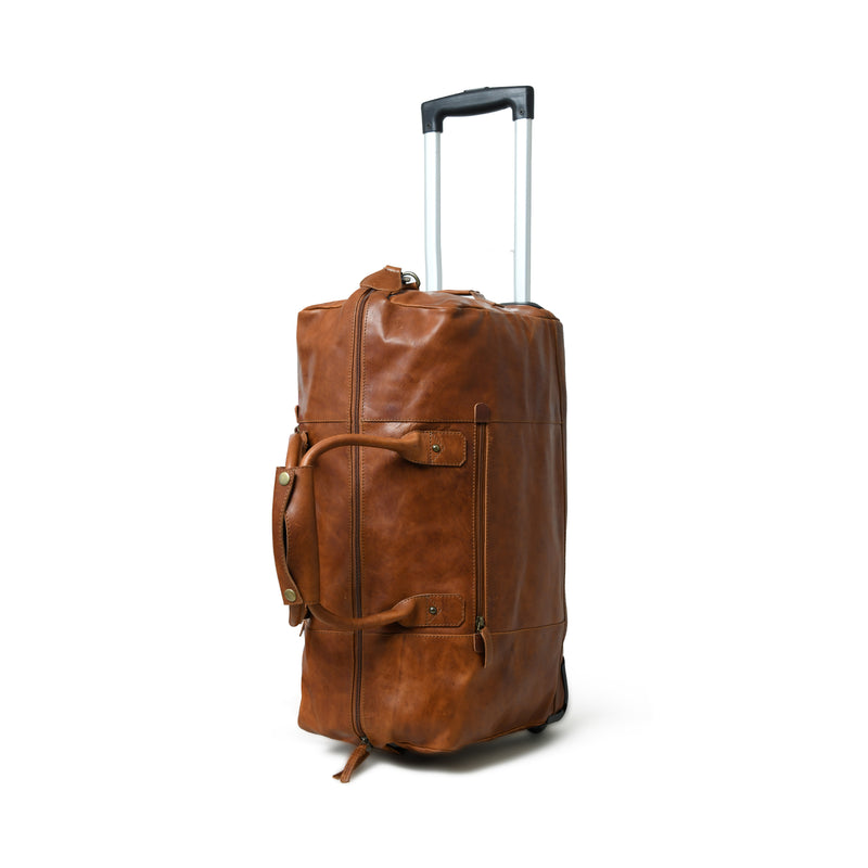 leathario men's leather luggage wheeled duffle leather travel bag Leather Trolly Carry-On 21 Inch Soft Leather Duffle Bag — Classy Leather Bags
