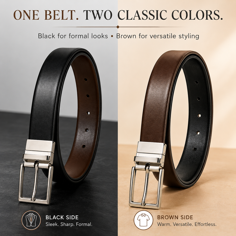 Classic Formal Reversible Leather Belt - Black & Brown