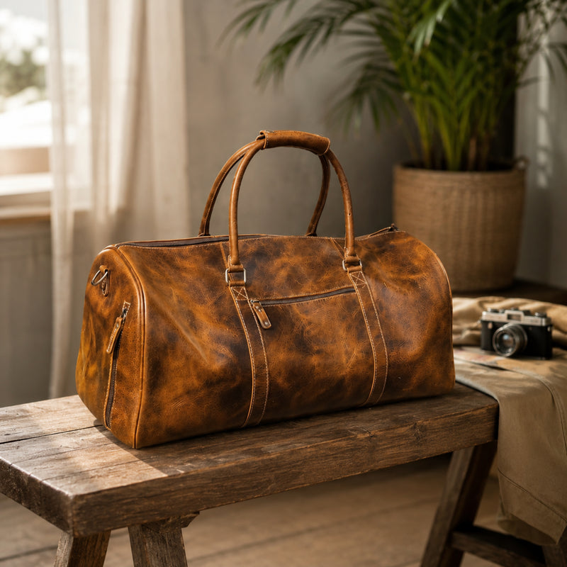 Bolsa de viaje Roosevelt de cuero de búfalo de grano completo