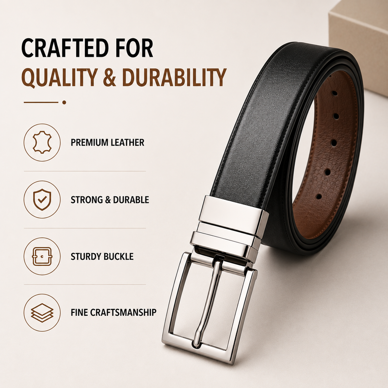 Classic Formal Reversible Leather Belt - Black & Brown