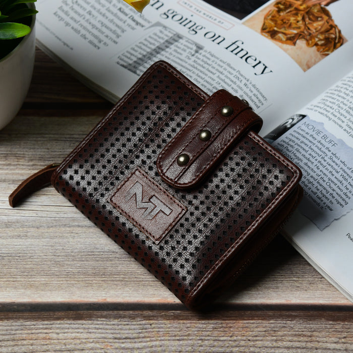 Textured Women's Bifold Wallet- Dark Brown