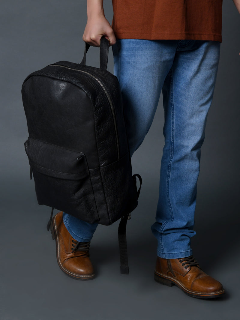 Black Leather Backpack Handcrafted 16 Inch Genuine Leather — Classy Leather Bags