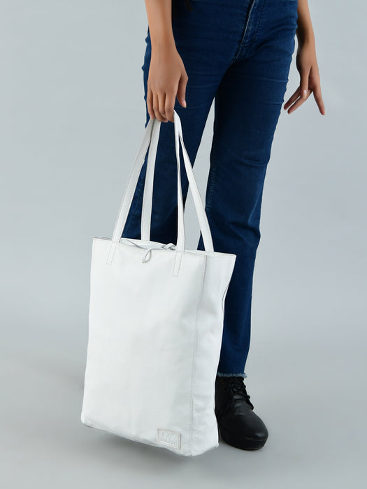 White Leather Shoulder Tote Bag