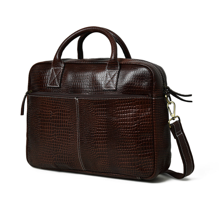 Laurent Leather Briefcase- Dark Brown
