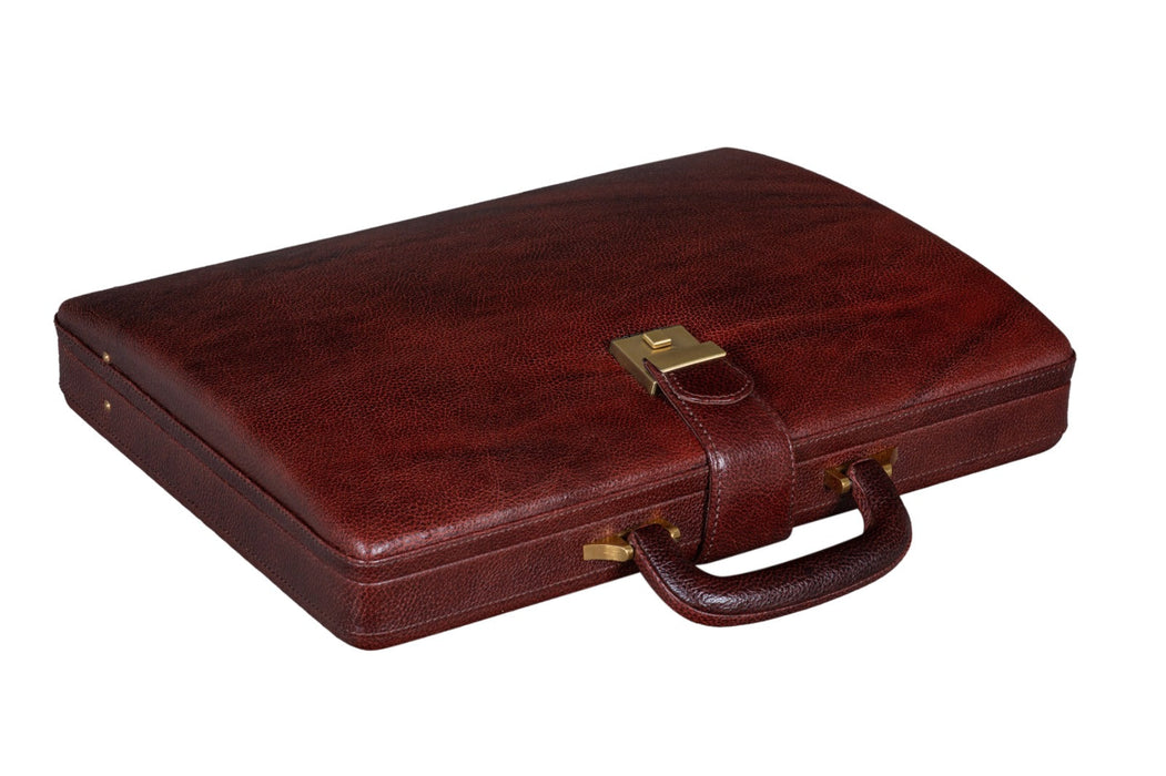 Executive Men's Leather Attache Briefcase Brown/Cherry Red