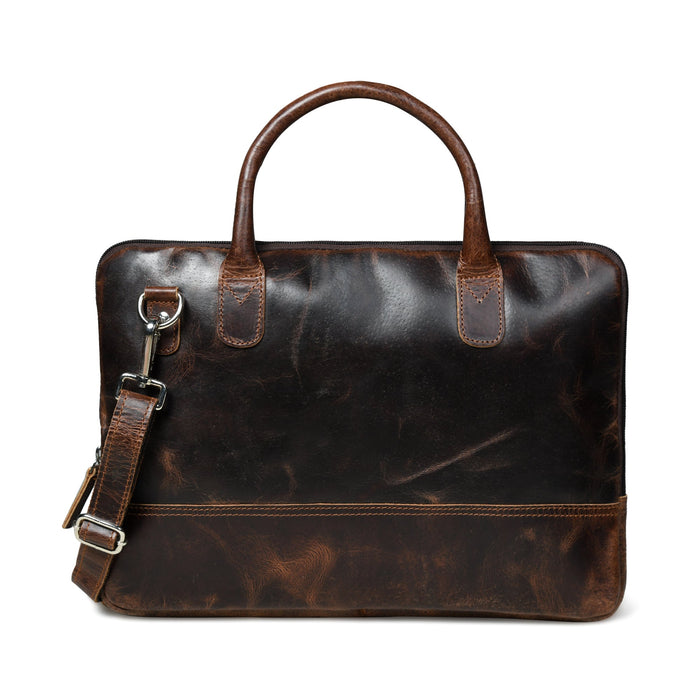 Modernist Leather Laptop Bag-Dark Brown