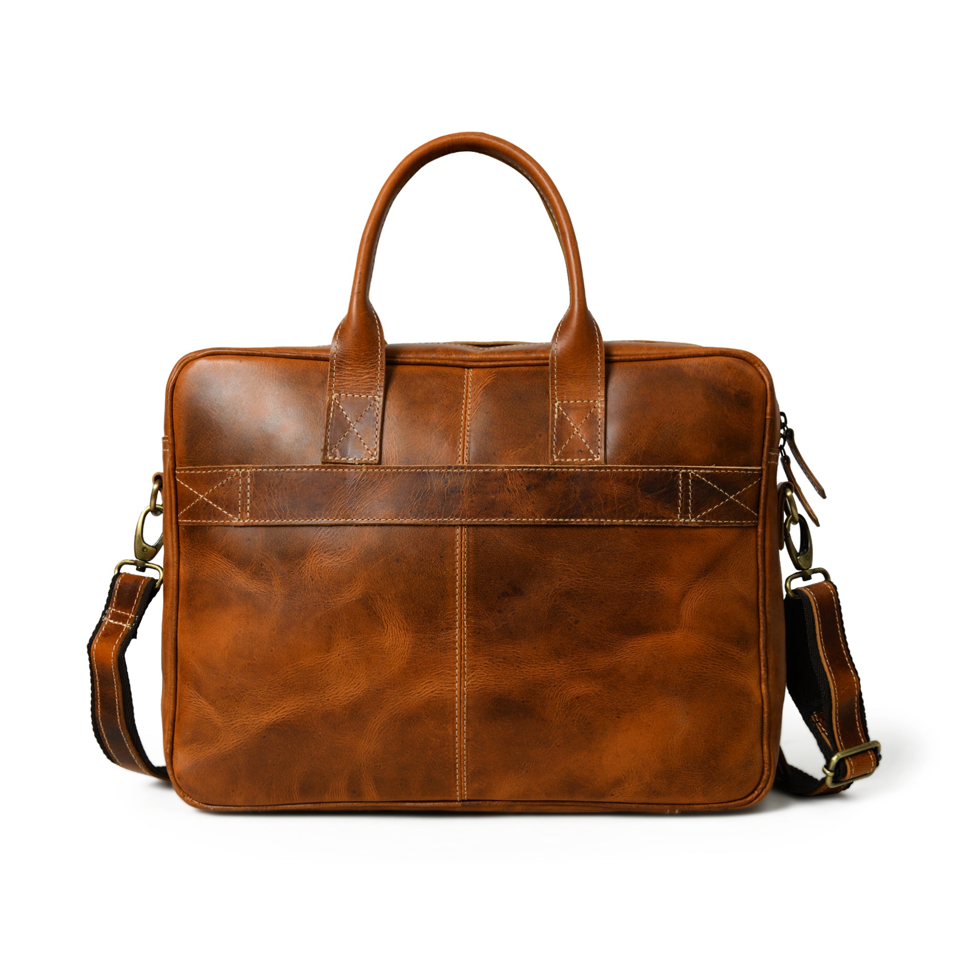 Brown Leather Handcrafted Top Handle Office Briefcase for Men