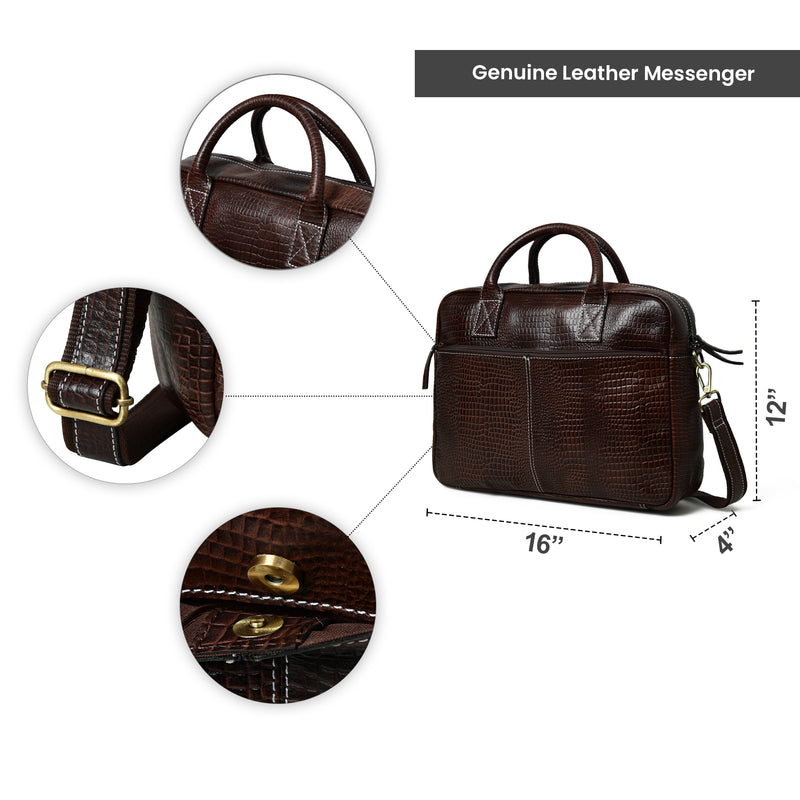 Laurent Leather Briefcase- Dark Brown