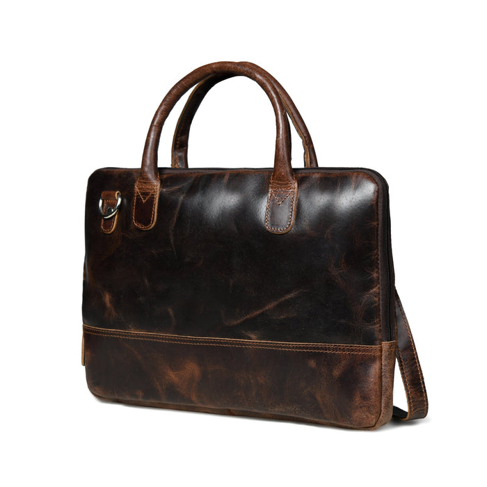 Modernist Leather Laptop Bag-Dark Brown