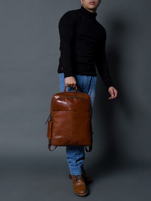 Luxury Italian Leather Backpack, Tan