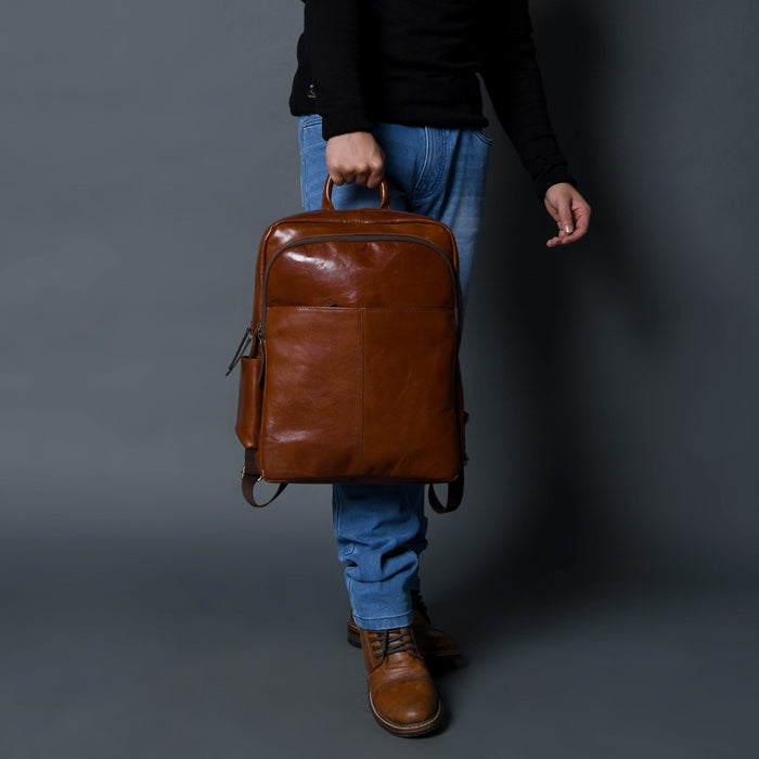 Luxury Italian Leather Backpack, Tan