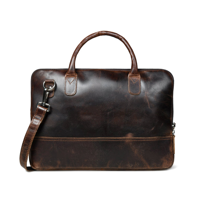 Modernist Leather Laptop Bag-Dark Brown