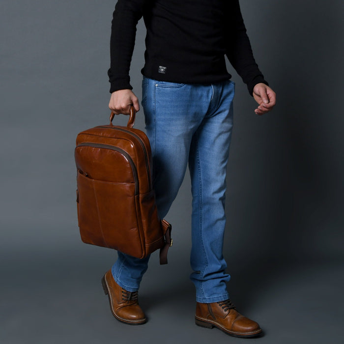 Luxury Italian Leather Backpack, Tan